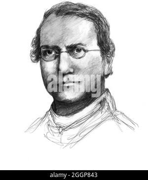 Illustration de Gregor Johann Mendel (1822-1884), botaniste autrichien et fondateur de la génétique. Banque D'Images