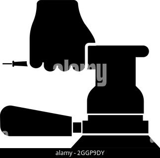 Ponceuse à la main outil de maintien utilisation bras à feuille circulaire instrument orbital électrique icône couleur noire vecteur illustration de style plat image simple Illustration de Vecteur