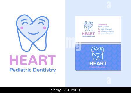 Logo de dentisterie pédiatrique avec cœur et carte de visite Illustration de Vecteur