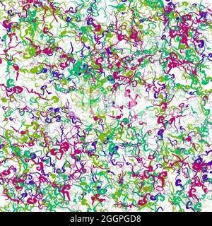 Motif multicolore abstrait sur fond blanc.lignes chaotiques courbes Banque D'Images