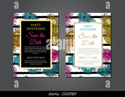 Couleurs vives plumes invitation Design Illustration de Vecteur