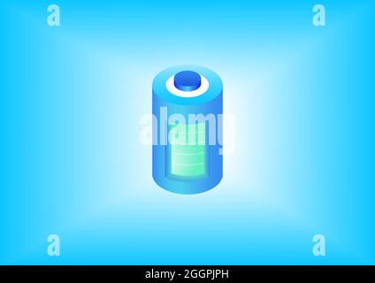 Icône vecteur 3d isométrique de batterie entièrement chargée. Illustration du concept d'énergie renouvelable électronique. Illustration de Vecteur