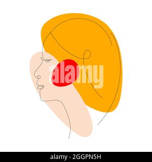 Une femme au visage calme et aux taches abstraites de couleur. Illustration vectorielle du portrait féminin moderne. Illustration de Vecteur