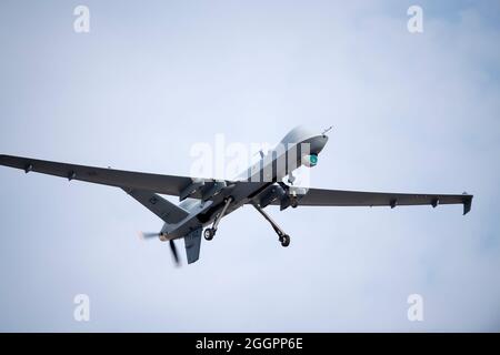 Indian Springs, États-Unis d'Amérique. 01 septembre 2021. Un drone de la Force aérienne américaine MQ-9 Reaper affecté à la 432e Escadre, prend son départ de la ligne de vol de la base aérienne de Creech le 1er septembre 2021 à Indian Springs, Nevada. Crédit : TSgt. Emerson Nunez/US Air Force photo/Alamy Live News Banque D'Images