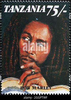 Portrait de Bob Marley sur timbre-poste Banque D'Images