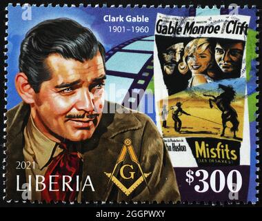 Affiche de Misfits, film avec Clark Gable, sur le timbre Banque D'Images