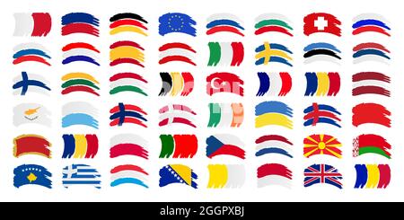 Tous les drapeaux européens et tous les drapeaux européens ensemble de vecteurs Illustration de Vecteur