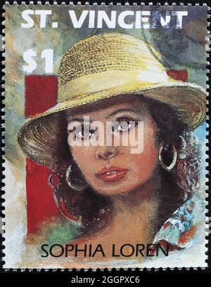 Portrait de Sofia Loren sur timbre-poste Banque D'Images