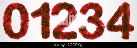 Sang rouge en forme de chiffres 3D 0, 1, 2, 3, 4 Illustration de Vecteur
