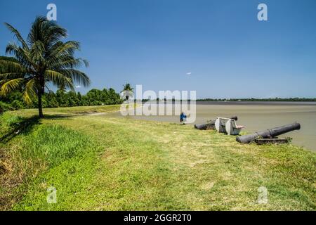 Canons à fort Nieuw Amsterdam au Suriname Banque D'Images