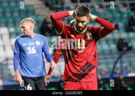 Yannick Carrasco de Belgique réagit lors d'un match de football entre l'Estonie et l'équipe nationale belge Red Devils, jeudi 02 septembre 2021 à Tallinn, Banque D'Images