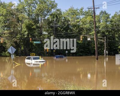 Inondations dans le canton de Franklin, comté de Somerset, New Jersey, États-Unis Banque D'Images