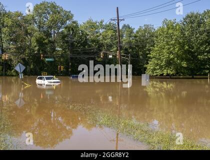 Inondations dans le canton de Franklin, comté de Somerset, New Jersey, États-Unis Banque D'Images