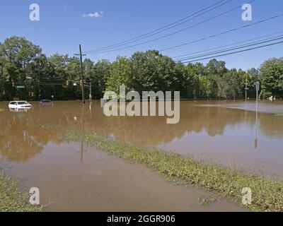 Inondations dans le canton de Franklin, comté de Somerset, New Jersey, États-Unis Banque D'Images