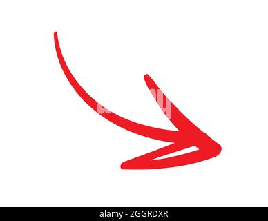 Flèche rouge dessinée à la main, encre, style de pinceau, sur blanc Illustration de Vecteur