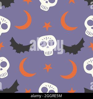 Halloween sans couture motif pour la conception Halloween symboles crâne, chauve-souris, lune. Papier numérique Illustration de Vecteur