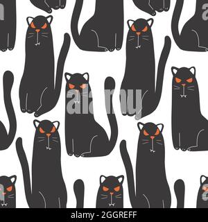 Motif sans coutures pour Halloween. Symboles Halloween chat noir. Papier numérique Illustration de Vecteur