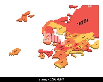 Carte politique isométrique de l'Europe. Terre colorée avec des noms de pays sur fond blanc. Illustration vectorielle 3D Illustration de Vecteur