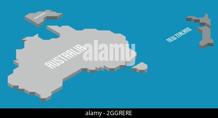 Carte politique isométrique de l'Australie. Terre grise avec des noms de pays sur fond bleu de mer et d'océan. Illustration vectorielle 3D Illustration de Vecteur