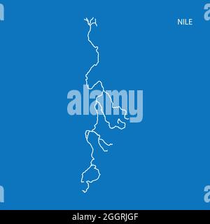 Carte du bassin hydrographique du Nil. Illustration simple de vecteur fin. Illustration de Vecteur