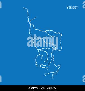 Carte du bassin hydrographique de la rivière Yenisey. Illustration simple de vecteur fin. Illustration de Vecteur