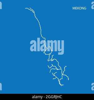 Carte du bassin hydrographique du Mékong. Illustration simple de vecteur fin. Illustration de Vecteur
