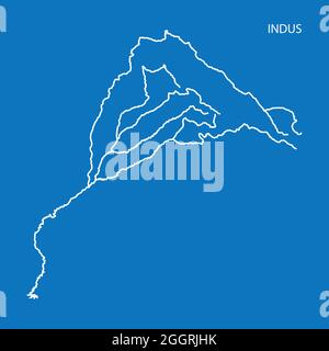 Carte du bassin de drainage de l'Indus. Illustration simple de vecteur fin. Illustration de Vecteur