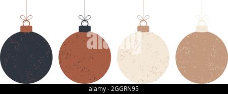 Ensemble de boules de Noël Doodle boho. Décoration jouets avec glands, franges isolées sur fond blanc. Décoration de fête aux couleurs pastel et terre cuite Illustration de Vecteur