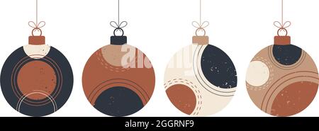 Ensemble de boules de Noël Doodle boho. Décoration jouets avec glands, franges isolées sur fond blanc. Décoration de fête aux couleurs pastel et terre cuite Illustration de Vecteur