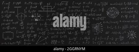 Formules de la physique sur le tableau noir de l'école. Concept de retour à l'école. Banque D'Images