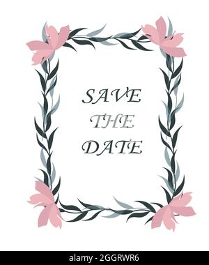 Cadre fait de feuilles et de fleurs roses. Modèle de carte à motif floral pour les félicitations et invitations avec place Illustration de Vecteur