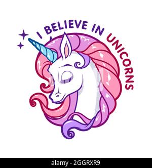 Logo Cute Pink unicorn avec texte. Illustration vectorielle isolée. Illustration de Vecteur