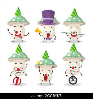 Personnage de dessin animé de vert amanita avec divers spectacles de cirque. Illustration vectorielle Illustration de Vecteur