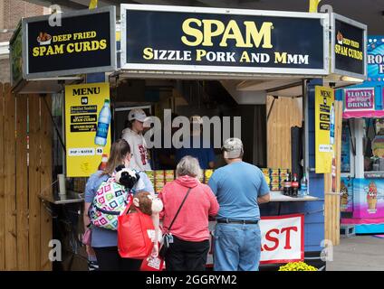 Un stand de nourriture Spam à la foire de l'État du Minnesota. Banque D'Images