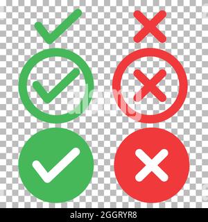 Ensemble de cases à cocher sur fond transparent. Coche en croix. Cochez le symbole de droite. style plat. Banque D'Images