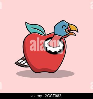 Happy Turkey Bird Inside Apple fruit Thanksgiving personnage de dessin animé Illustration de Vecteur