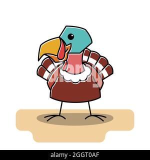 Dinde oiseau coq debout automne Thanksgiving personnage de dessin animé Illustration de Vecteur