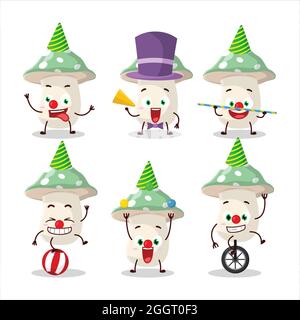 Personnage de dessin animé de vert amanita avec divers spectacles de cirque. Illustration vectorielle Illustration de Vecteur