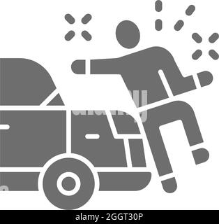 La voiture frappe un homme, icône grise d'accident. Illustration de Vecteur