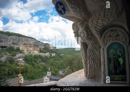 la vierge Marie dans le monastère Shuldan Chufut-Kale, Bakhchisaray, Crimée, bakhchysarai Banque D'Images