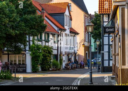 Vieux village Westerholt, quartier classé de Herten Westerholt, plus de 60 vieilles maisons à colombages bien rénovées forment un centre du village historique, Herten, Banque D'Images