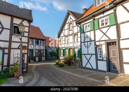 Vieux village Westerholt, quartier classé de Herten Westerholt, plus de 60 vieilles maisons à colombages bien rénovées forment un centre du village historique, Herten, Banque D'Images