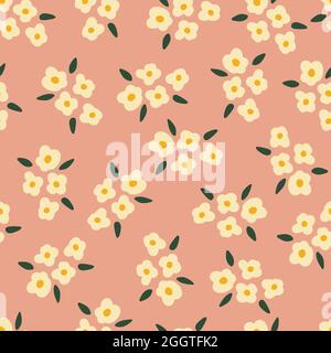 Fleurs blanches sur fond vectoriel rose sans couture. Motif bouquet de fleurs répété illustration de fleurs vintage simple. Jolie fleur rétro Illustration de Vecteur