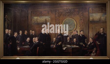 Officiers de marine de la première Guerre mondiale peinture par Arthur Stockdale COPE (1857-1940). Huile sur toile (264,1 x 514,4 cm), 1921. Galerie nationale de portraits. Londres, Angleterre, Royaume-Uni. Banque D'Images