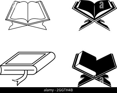 Modèle de conception de l'ensemble d'icônes de Saint livre de Coran Illustration de Vecteur