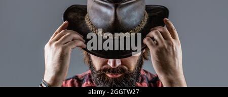 Homme Cowboys Non Rasés. Cow-boy Américain. Chapeau De Cowboy En Cuir.  Portrait D'un Jeune Homme Portant Un Chapeau De Cowboy. Cow Photo stock -  Image du barbu, gens: 220179656