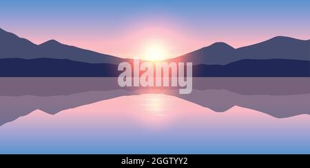 beau lac au lever du soleil sur paysage de montagne nature Illustration de Vecteur