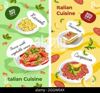 Vente d'affiches de cuisine italienne, plats et desserts Illustration de Vecteur