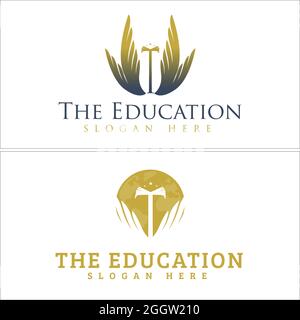 Luxe éducation coaching académie école ailes icône logo design Illustration de Vecteur