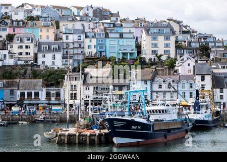 Vue sur le port et les maisons de Brixham, Devon Banque D'Images